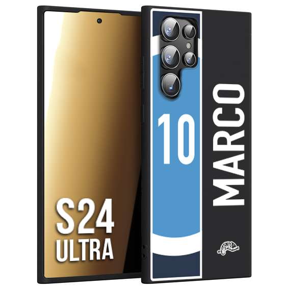 CUSTOMIZZA - Custodia cover nera morbida in tpu compatibile per Samsung S24 ULTRA personalizzata calcio football nome e numero calciatori biancoazzurri bianco celesti