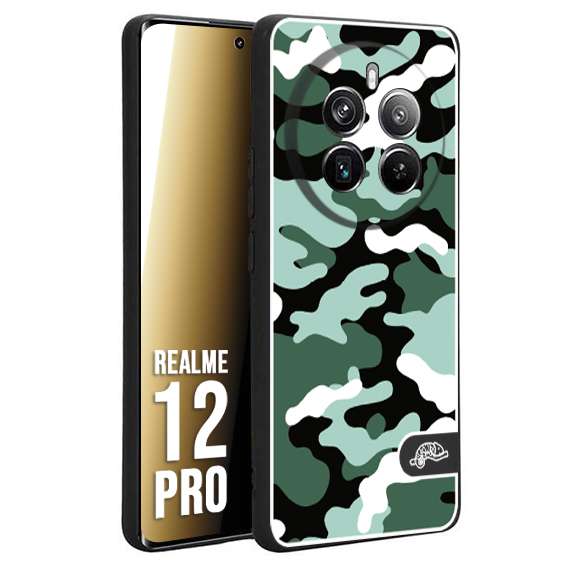 CUSTOMIZZA - Custodia cover nera morbida in tpu compatibile per Realme 12 PRO camouflage mimetico militare verde green