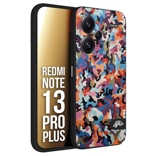 CUSTOMIZZA - Custodia cover nera morbida in tpu compatibile per Xiaomi Redmi Note 13 PRO PLUS camouflage mimetico militare moderno blu arancio rosa