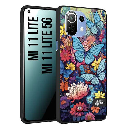 CUSTOMIZZA - Custodia cover nera morbida in tpu compatibile per Xiaomi Mi 11 Lite / Mi 11 Lite 5G farfalle butterfly moderno donna disegnate gialla blu rosa