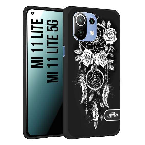 CUSTOMIZZA - Custodia cover nera morbida in tpu compatibile per Xiaomi Mi 11 Lite / Mi 11 Lite 5G acchiappasogni dreamcatcher black and white bianco a rilievo disegnato tattoo tatuaggio