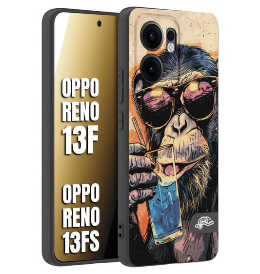 CUSTOMIZZA - Custodia cover nera morbida in tpu compatibile per Oppo Reno 13 F estate disegnata cocktails animali simpatici scimmia monkey negroni