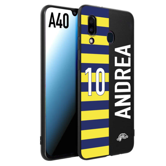 CUSTOMIZZA - Custodia cover nera morbida in tpu compatibile per Samsung A40 personalizzata calcio football nome e numero calciatori giallo blu