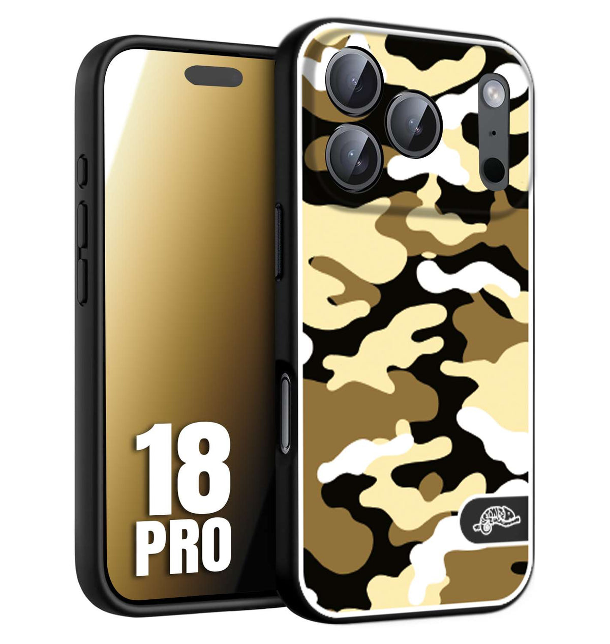 CUSTOMIZZA - Custodia cover nera morbida in tpu compatibile per iPhone 18 PRO camouflage mimetico militare giallo desert brown