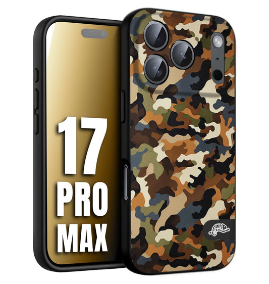 CUSTOMIZZA - Custodia cover nera morbida in tpu compatibile per iPhone 17 PRO MAX camouflage mimetico militare moderno blu marrone beige