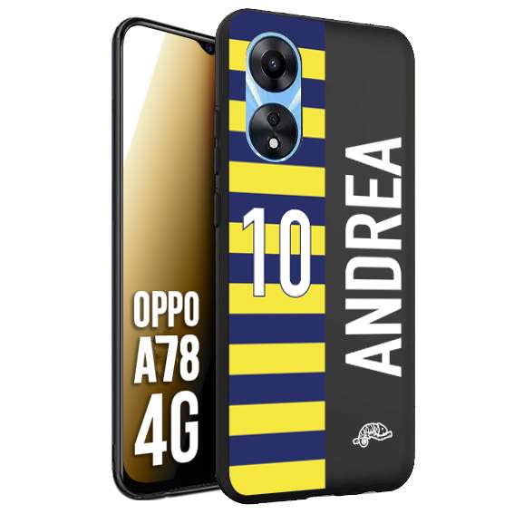 CUSTOMIZZA - Custodia cover nera morbida in tpu compatibile per Oppo A78 4G personalizzata calcio football nome e numero calciatori giallo blu