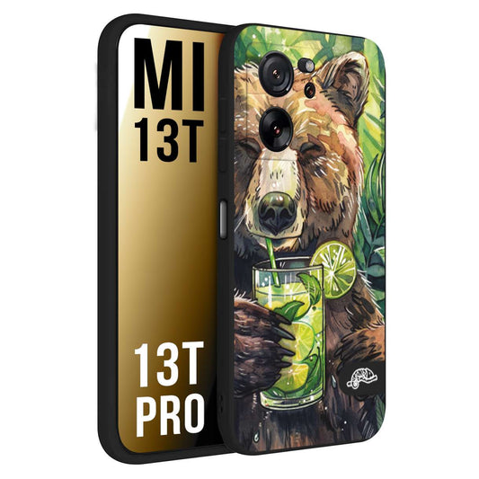 CUSTOMIZZA - Custodia cover nera morbida in tpu compatibile per Xiaomi 13T - 13T PRO estate disegnata cocktails animali simpatici orso bear negroni