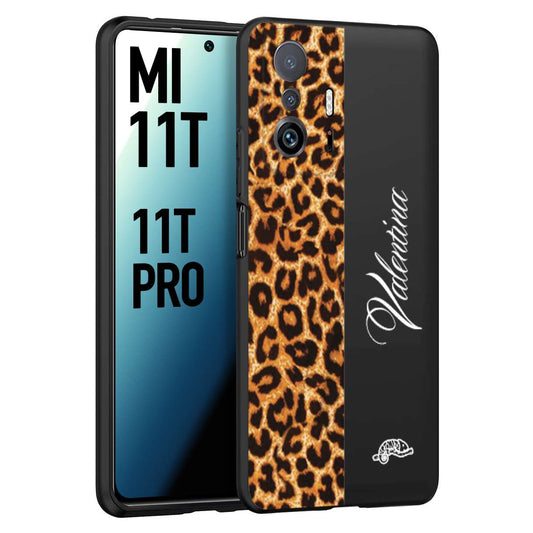 CUSTOMIZZA - Custodia cover nera morbida in tpu compatibile per Xiaomi Mi 11T - Mi 11T PRO custom nome scritta leopardato maculato donna marrone leopard