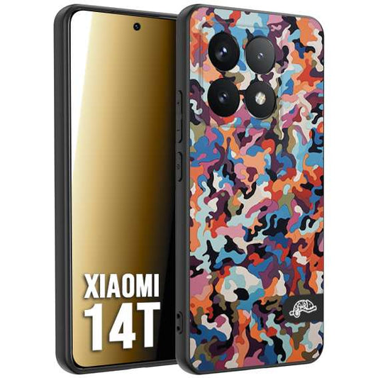 CUSTOMIZZA - Custodia cover nera morbida in tpu compatibile per Xiaomi 14T camouflage mimetico militare moderno blu arancio rosa