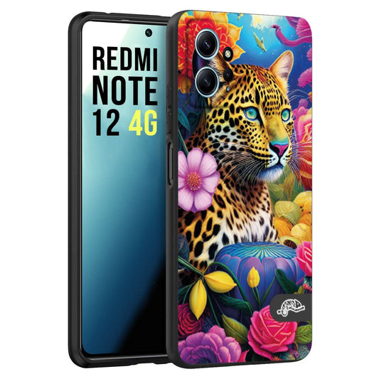 CUSTOMIZZA - Custodia cover nera morbida in tpu compatibile per Xiaomi Redmi Note 12 4G astratti donna flower fantasia leopardo ghepardo animali colorati