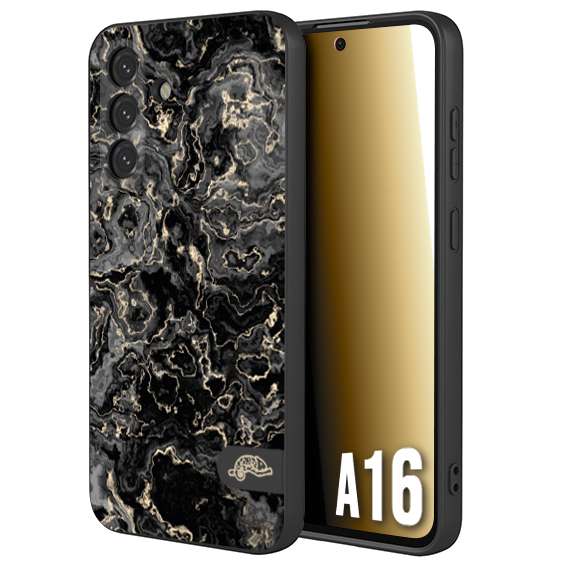 CUSTOMIZZA - Custodia cover nera morbida in tpu compatibile per Samsung A16 effetto marmo marble nero black venature dorato pietra