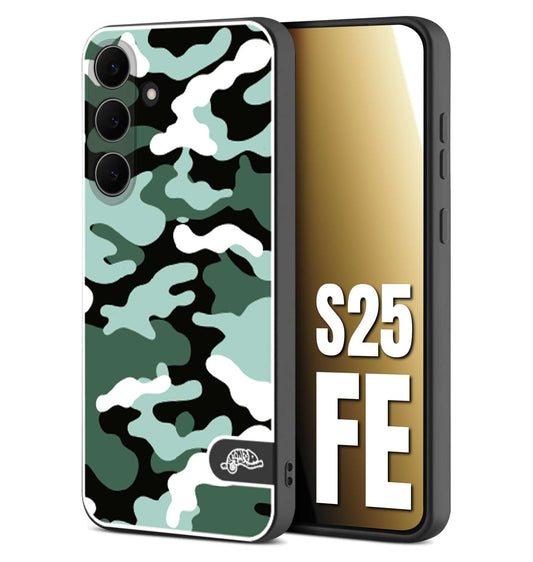 CUSTOMIZZA - Custodia cover nera morbida in tpu compatibile per Samsung S25 FE camouflage mimetico militare verde green