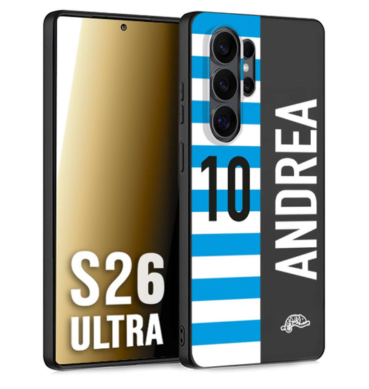 CUSTOMIZZA - Custodia cover nera morbida in tpu compatibile per Samsung S26 ULTRA personalizzata calcio football nome e numero calciatori biancazzurri