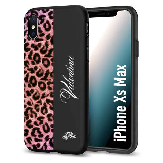 CUSTOMIZZA - Custodia cover nera morbida in tpu compatibile per iPhone XS MAX leopardato rosa fucsia personalizzata nome iniziali