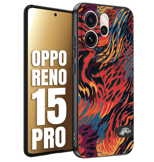 CUSTOMIZZA - Custodia cover nera morbida in tpu compatibile per Oppo Reno 15 PRO leopardato maculato tigrato colorata fiamme rossa blu arancione