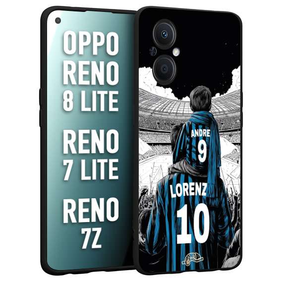 CUSTOMIZZA - Custodia cover nera morbida in tpu compatibile per Oppo Reno 7 Lite - 8 Lite - 7Z personalizzata calcio football padre e figlio calciatori nerazzurra