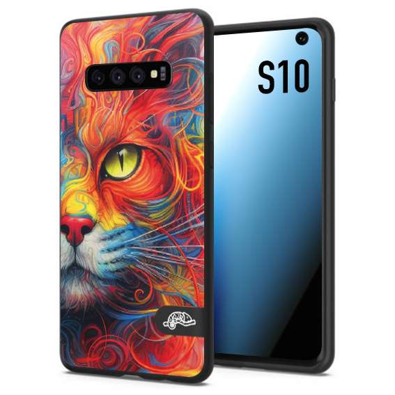 CUSTOMIZZA - Custodia cover nera morbida in tpu compatibile per Samsung S10 animali color cat gatto viso colori vibranti disegnato schizzo