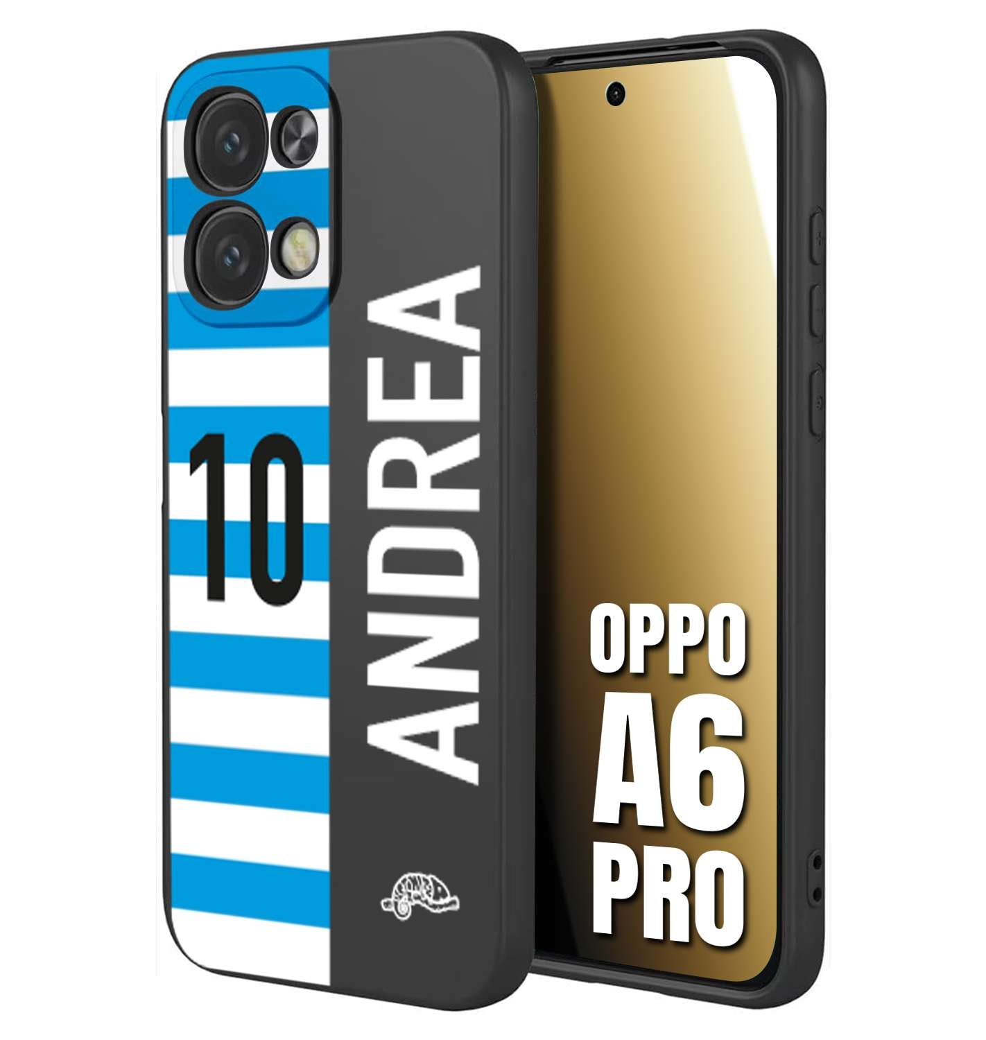 CUSTOMIZZA - Custodia cover nera morbida in tpu compatibile per Oppo A6 PRO personalizzata calcio football nome e numero calciatori biancazzurri