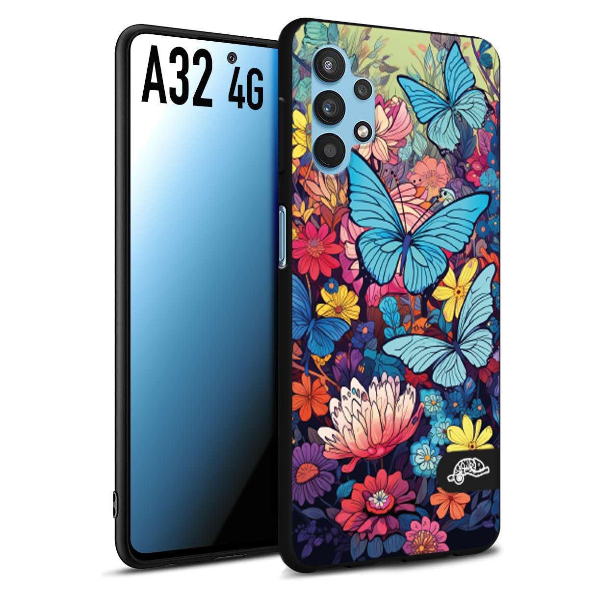 CUSTOMIZZA - Custodia cover nera morbida in tpu compatibile per Samsung A40 farfalle butterfly moderno donna disegnate gialla blu rosa