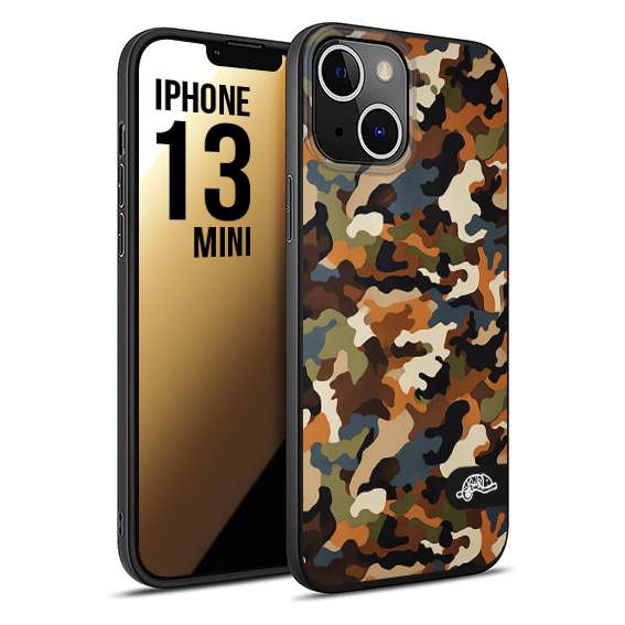 CUSTOMIZZA - Custodia cover nera morbida in tpu compatibile per iPhone 13 MINI camouflage mimetico militare moderno blu marrone beige