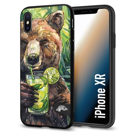 CUSTOMIZZA - Custodia cover nera morbida in tpu compatibile per iPhone Xr estate disegnata cocktails animali simpatici orso bear negroni