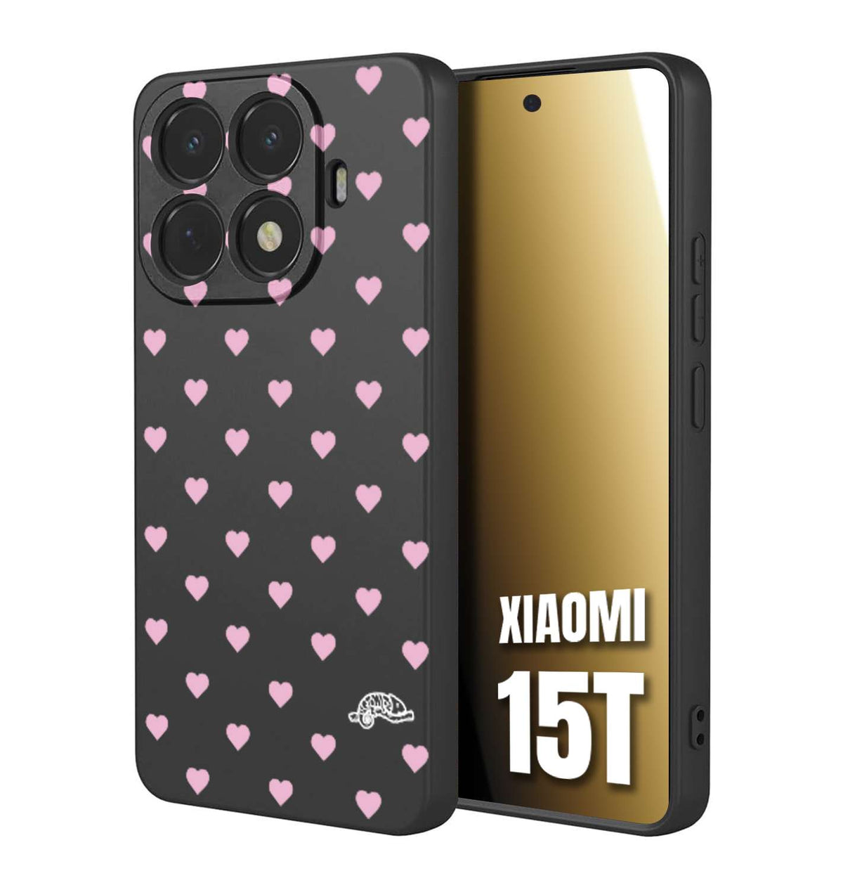 CUSTOMIZZA - Custodia cover nera morbida in tpu compatibile per Xiaomi 15T cuori pois rosa su nero donna pin up vintage