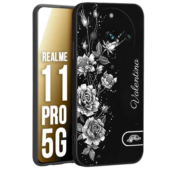 CUSTOMIZZA - Custodia cover nera morbida in tpu compatibile per Oppo Realme 11 PRO 5G a rilievo soft touch personalizzata nome rose fiori donna