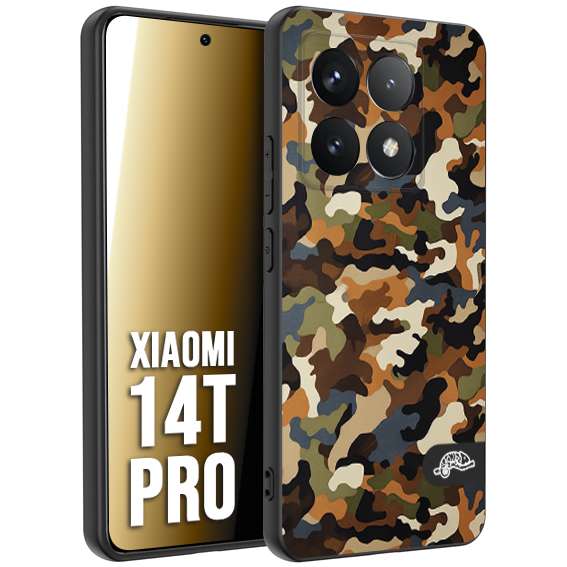 CUSTOMIZZA - Custodia cover nera morbida in tpu compatibile per Xiaomi 14T PRO camouflage mimetico militare moderno blu marrone beige