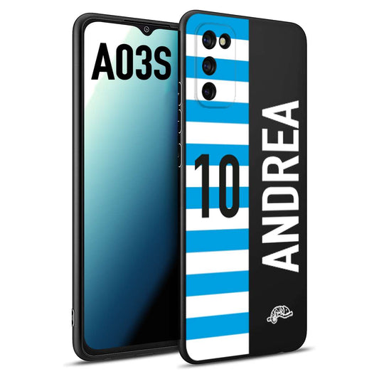 CUSTOMIZZA - Custodia cover nera morbida in tpu compatibile per Samsung A03S personalizzata calcio football nome e numero calciatori biancazzurri