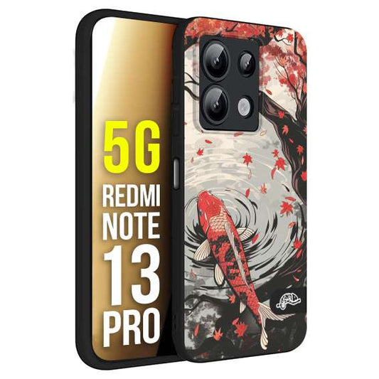 CUSTOMIZZA - Custodia cover nera morbida in tpu compatibile per Xiaomi Redmi Note 13 PRO 5G giapponese lago carpa koi rossa con foglie d'acero rosso disegnata tattoo