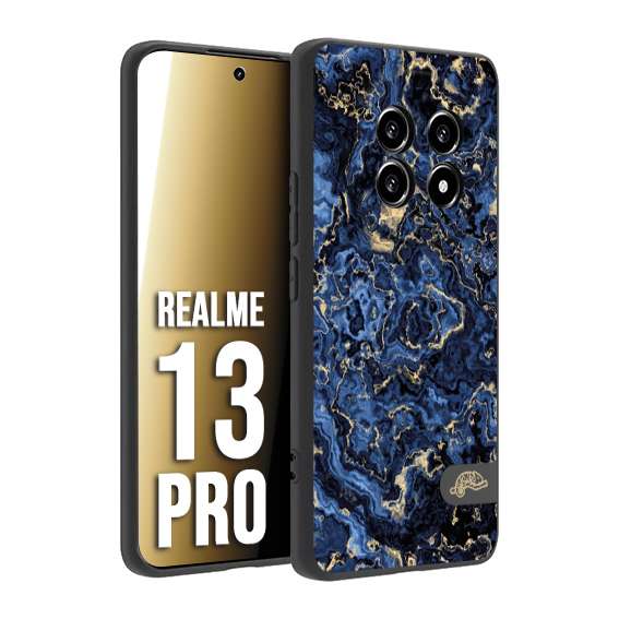 CUSTOMIZZA - Custodia cover nera morbida in tpu compatibile per Realme 13 PRO effetto marmo marble blu venature dorato psichedelico