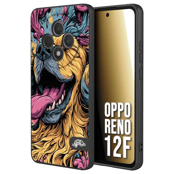 CUSTOMIZZA - Custodia cover nera morbida in tpu compatibile per Oppo Reno 12F Golden Retriever illustrazione cane pop art cane street art cartone animato