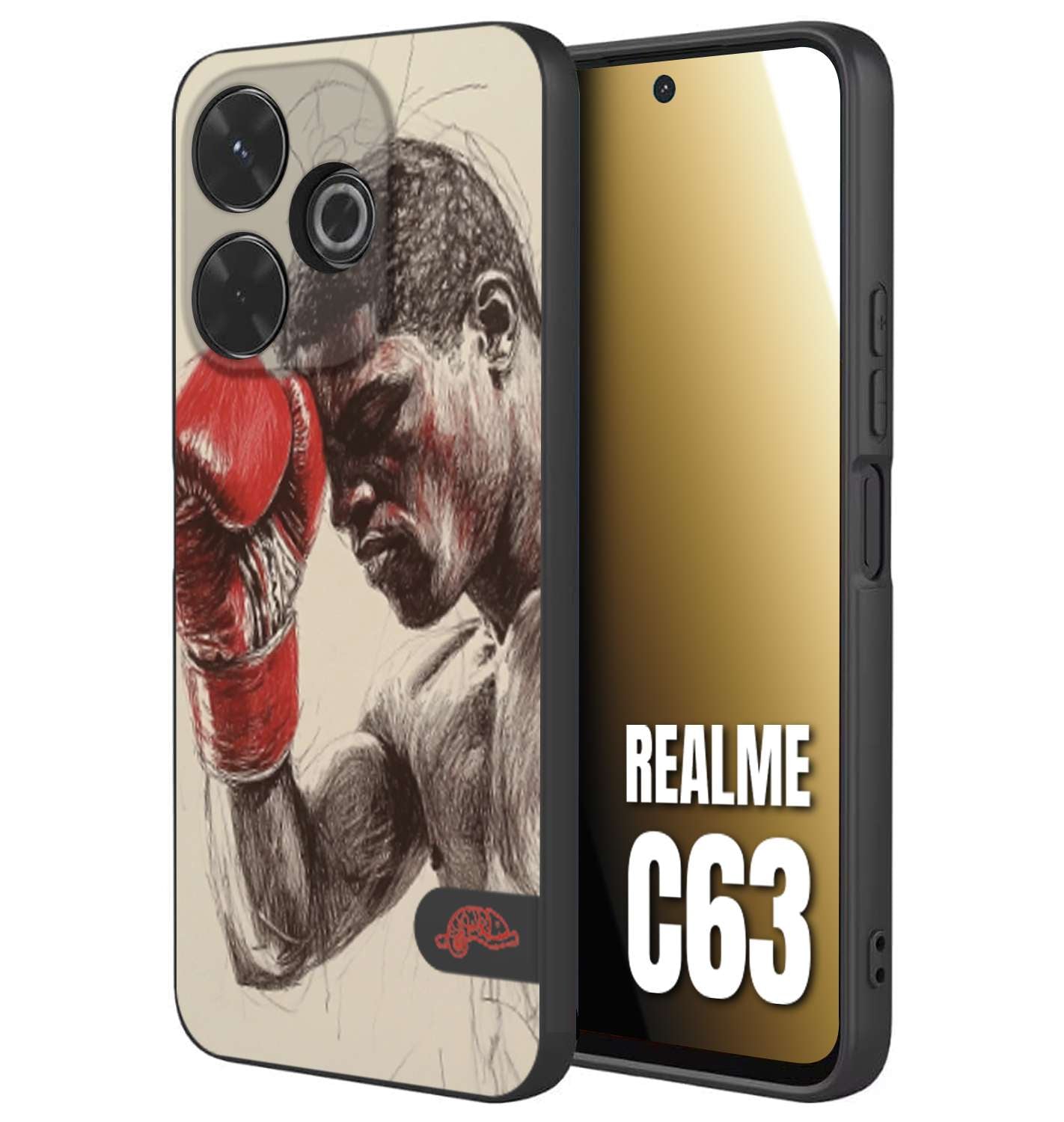 CUSTOMIZZA - Custodia cover nera morbida in tpu compatibile per Realme C63 pugilato pugili disegno tattoo guantoni boxer pesi massimi