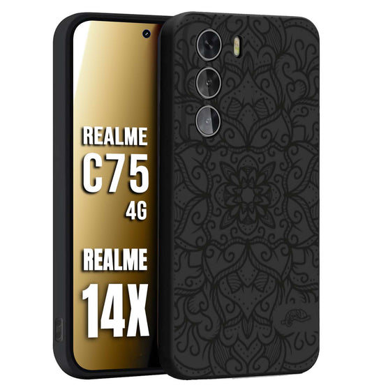 CUSTOMIZZA - Custodia cover nera morbida in tpu compatibile per Realme 14X - C75 4G mandala nero fiore vedo non vedo donna