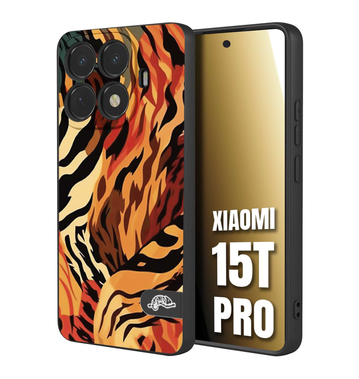 CUSTOMIZZA - Custodia cover nera morbida in tpu compatibile per Xiaomi 15T PRO leopardato maculato tigrato tiger colorata gialla rossa arancio