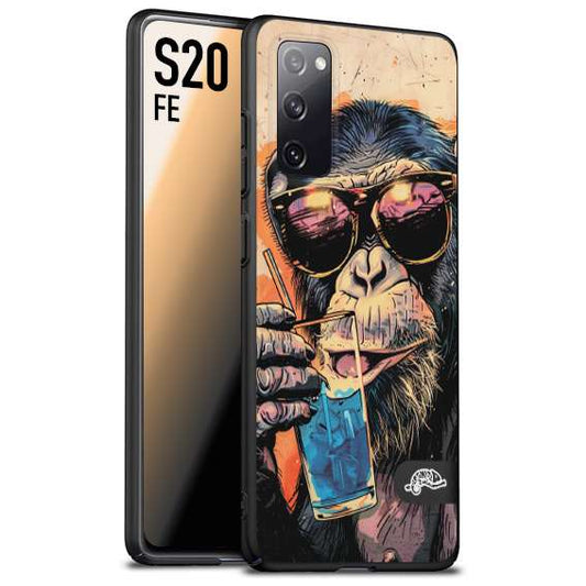 CUSTOMIZZA - Custodia cover nera morbida in tpu compatibile per Samsung S20 FE estate disegnata cocktails animali simpatici scimmia monkey negroni