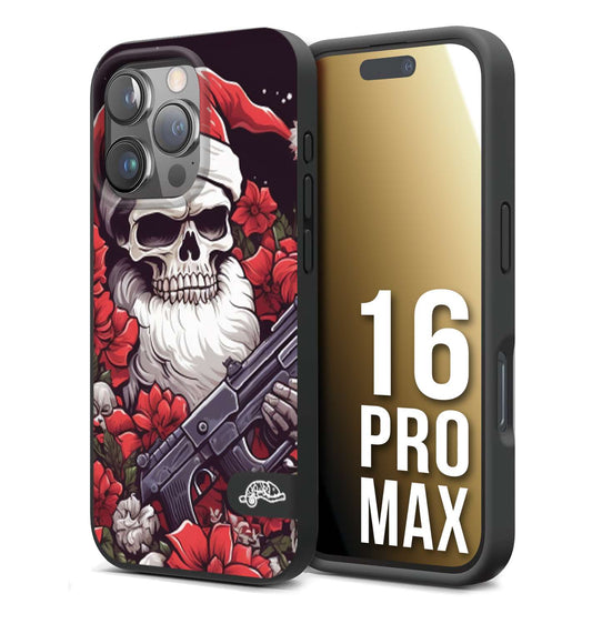 CUSTOMIZZA - Custodia cover nera morbida in tpu compatibile per iPhone 16 PRO MAX teschio natale santa claus fiori tattoo disegnato