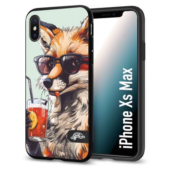 CUSTOMIZZA - Custodia cover nera morbida in tpu compatibile per iPhone Xs Max estate disegnata cocktails animali simpatici fox volpe negroni