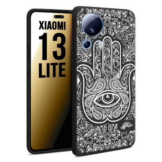 CUSTOMIZZA - Custodia cover nera morbida in tpu compatibile per Xiaomi 13 LITE mano di fatima effetto rilievo mandala donna