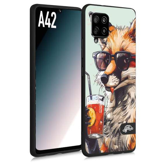 CUSTOMIZZA - Custodia cover nera morbida in tpu compatibile per Samsung A42 estate disegnata cocktails animali simpatici fox volpe negroni