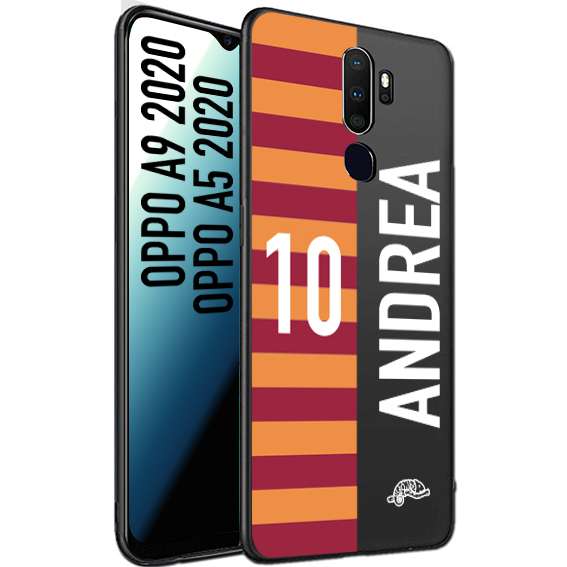 CUSTOMIZZA - Custodia cover nera morbida in tpu compatibile per Oppo A9 2020 - A5 2020 personalizzata calcio football nome e numero calciatori giallo rossi