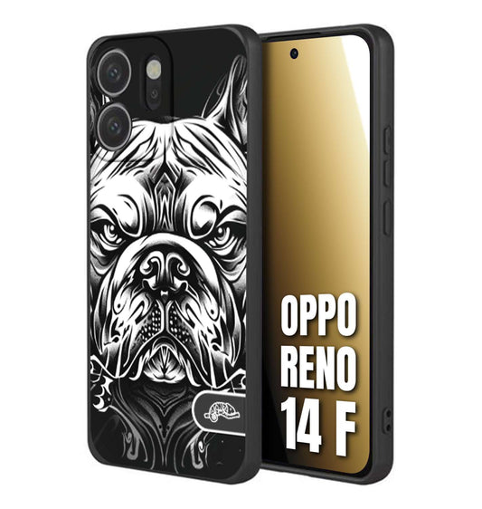 CUSTOMIZZA - Custodia cover nera morbida in tpu compatibile per Oppo Reno 14 F bulldog bianco a rilievo disegnato tattoo tatuaggio