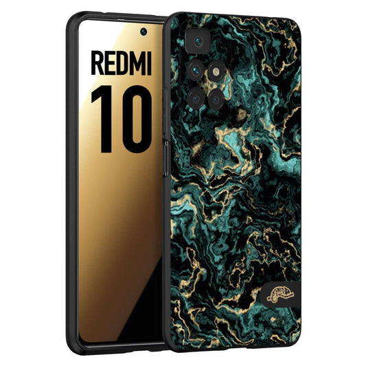 CUSTOMIZZA - Custodia cover nera morbida in tpu compatibile per Xiaomi Redmi 10 effetto marmo marble verde green venature dorato pietra