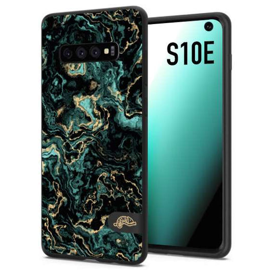 CUSTOMIZZA - Custodia cover nera morbida in tpu compatibile per Samsung S10E effetto marmo marble verde green venature dorato pietra