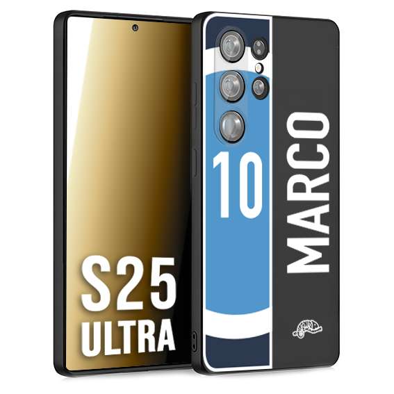 CUSTOMIZZA - Custodia cover nera morbida in tpu compatibile per Samsung S25 ULTRA personalizzata calcio football nome e numero calciatori biancoazzurri bianco celesti