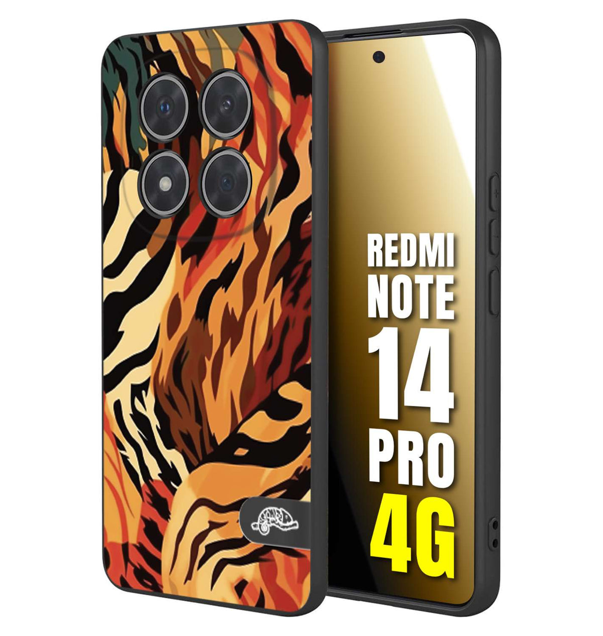 CUSTOMIZZA - Custodia cover nera morbida in tpu compatibile per Xiaomi Redmi Note 14 PRO 4G leopardato maculato tigrato tiger colorata gialla rossa arancio