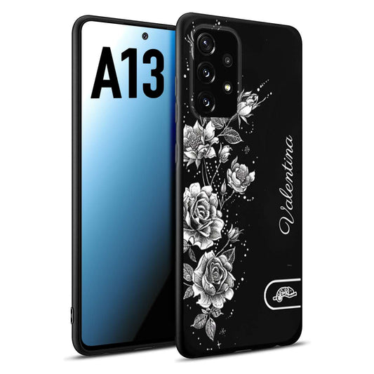 CUSTOMIZZA - Custodia cover nera morbida in tpu compatibile per Samsung A13 a rilievo soft touch personalizzata nome rose fiori donna