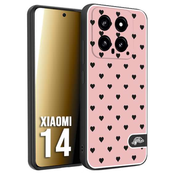 CUSTOMIZZA - Custodia cover nera morbida in tpu compatibile per Xiaomi 14 cuori pois rosa donna pin up vintage