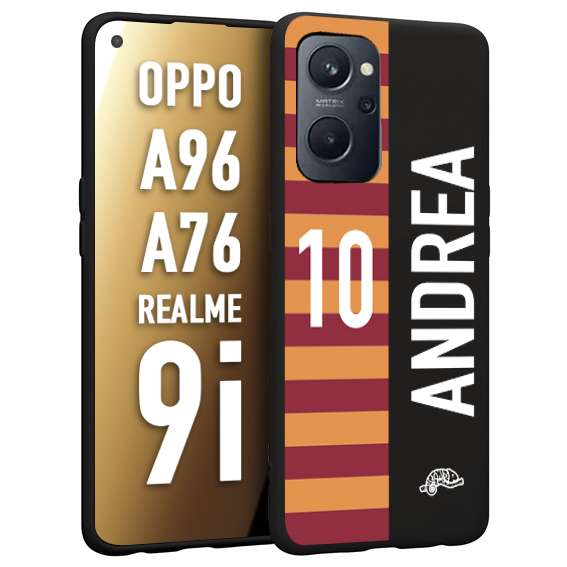 CUSTOMIZZA - Custodia cover nera morbida in tpu compatibile per Realme 9i - A96 - A76 personalizzata calcio football nome e numero calciatori giallo rossi