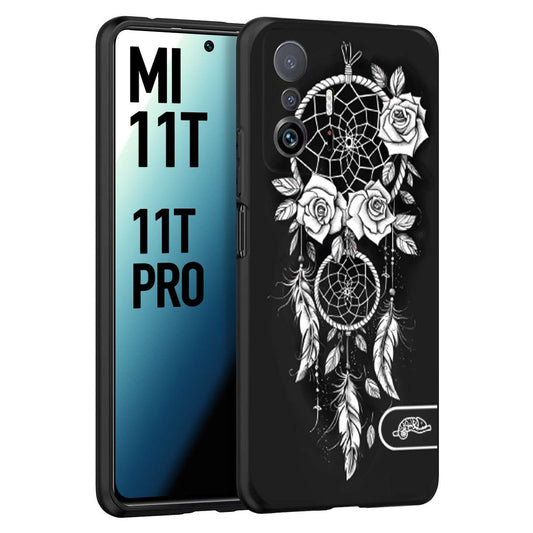 CUSTOMIZZA - Custodia cover nera morbida in tpu compatibile per Xiaomi Mi 11T - Mi 11T PRO acchiappasogni dreamcatcher black and white bianco a rilievo disegnato tattoo tatuaggio